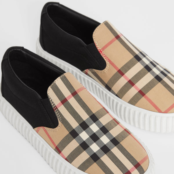 Vintage Check Detail Cotton Slip-on Sneakers