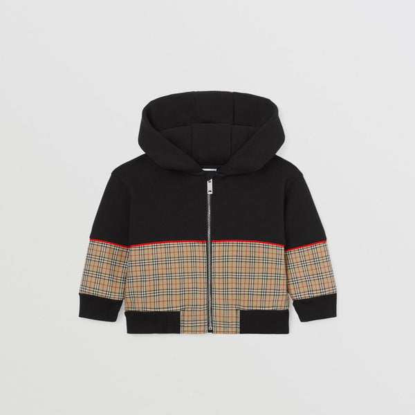 Burberry Baby Check Panel Cotton Hooded Jacket