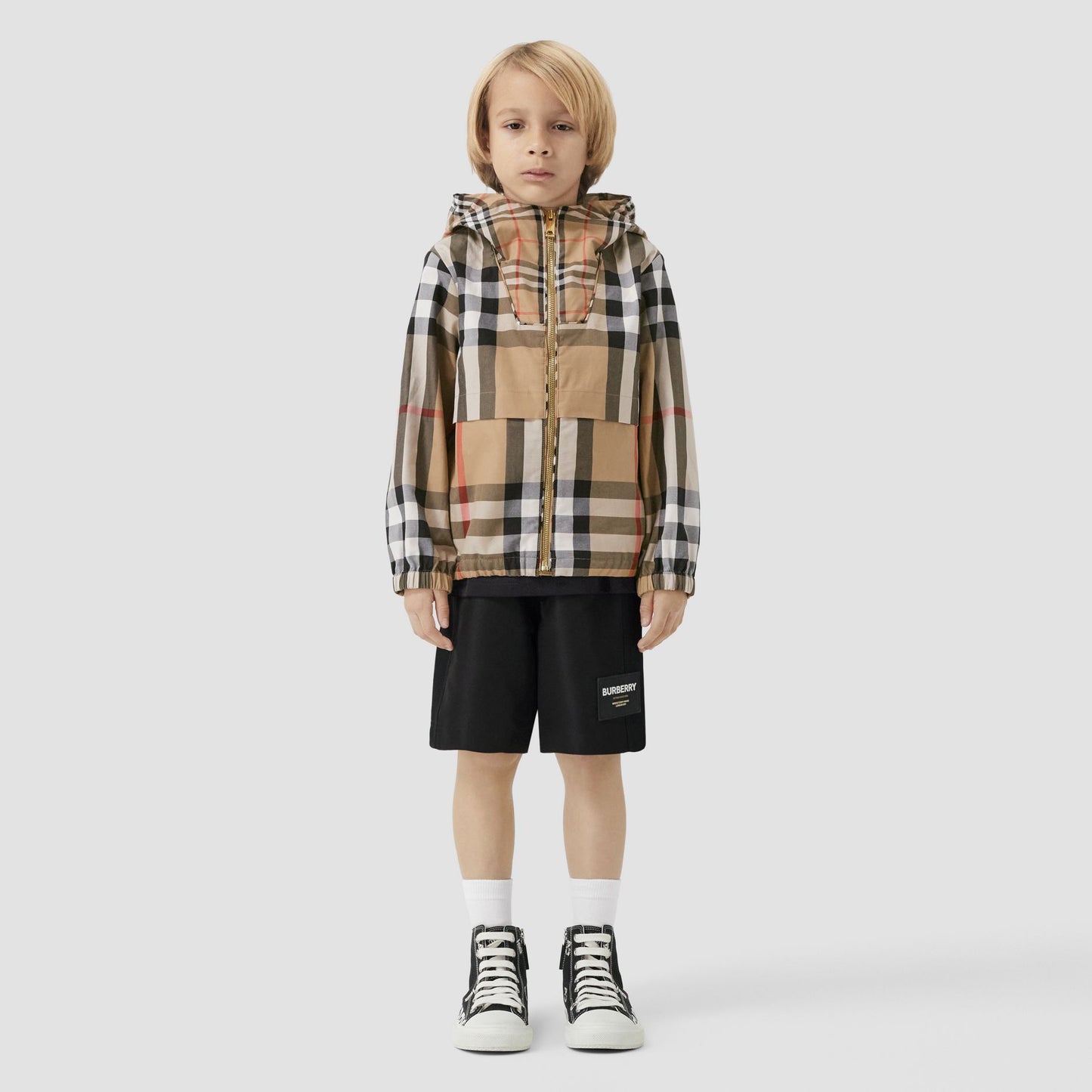 Burberry Contrast Check Cotton Hooded Jacket