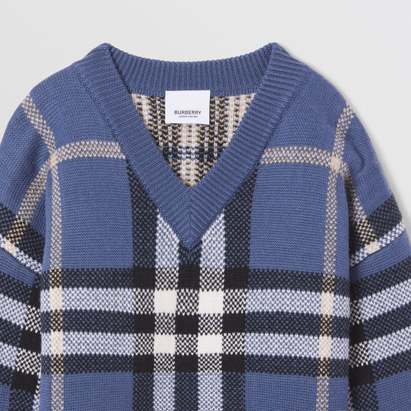 Burberry Blue Check Intarsia Wool Cashmere Sweater