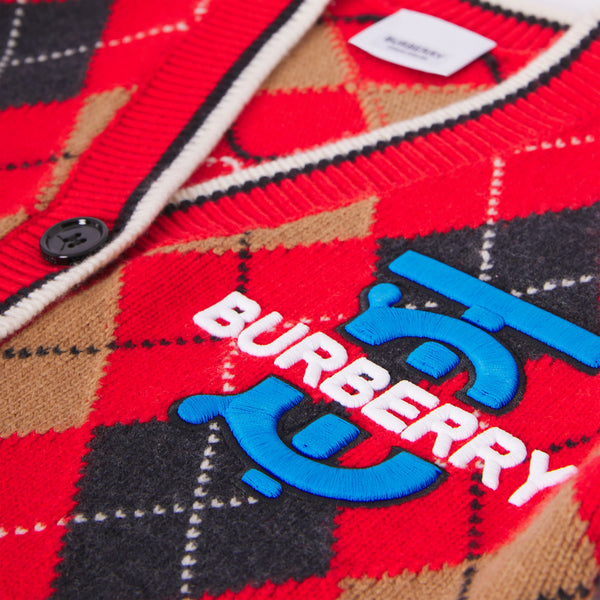 Burberry Red Monogram Motif Wool Cashmere Cardigan