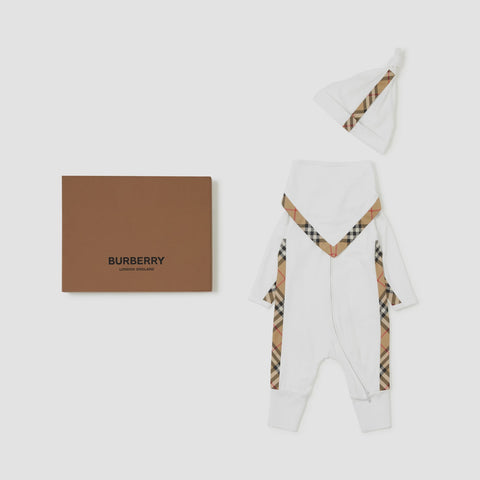 Burberry White Cotton Blend Three-piece Baby Gift Set