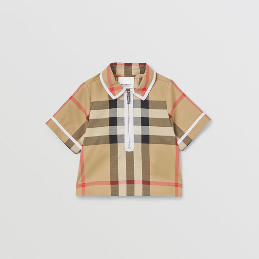 Burberry Baby Check Stretch Cotton Zip-front Shirt