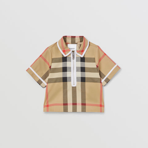 Burberry Baby Check Stretch Cotton Zip-front Shirt
