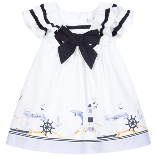 Patachou White & Blue Cotton Dress