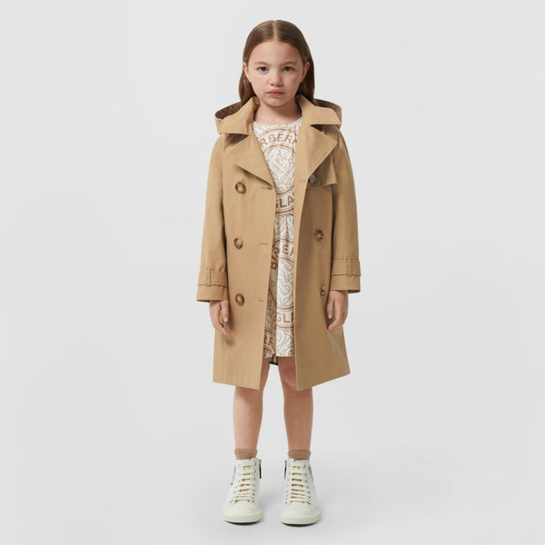 Burberry Detachable Hood Pleated Cotton Trench Coat