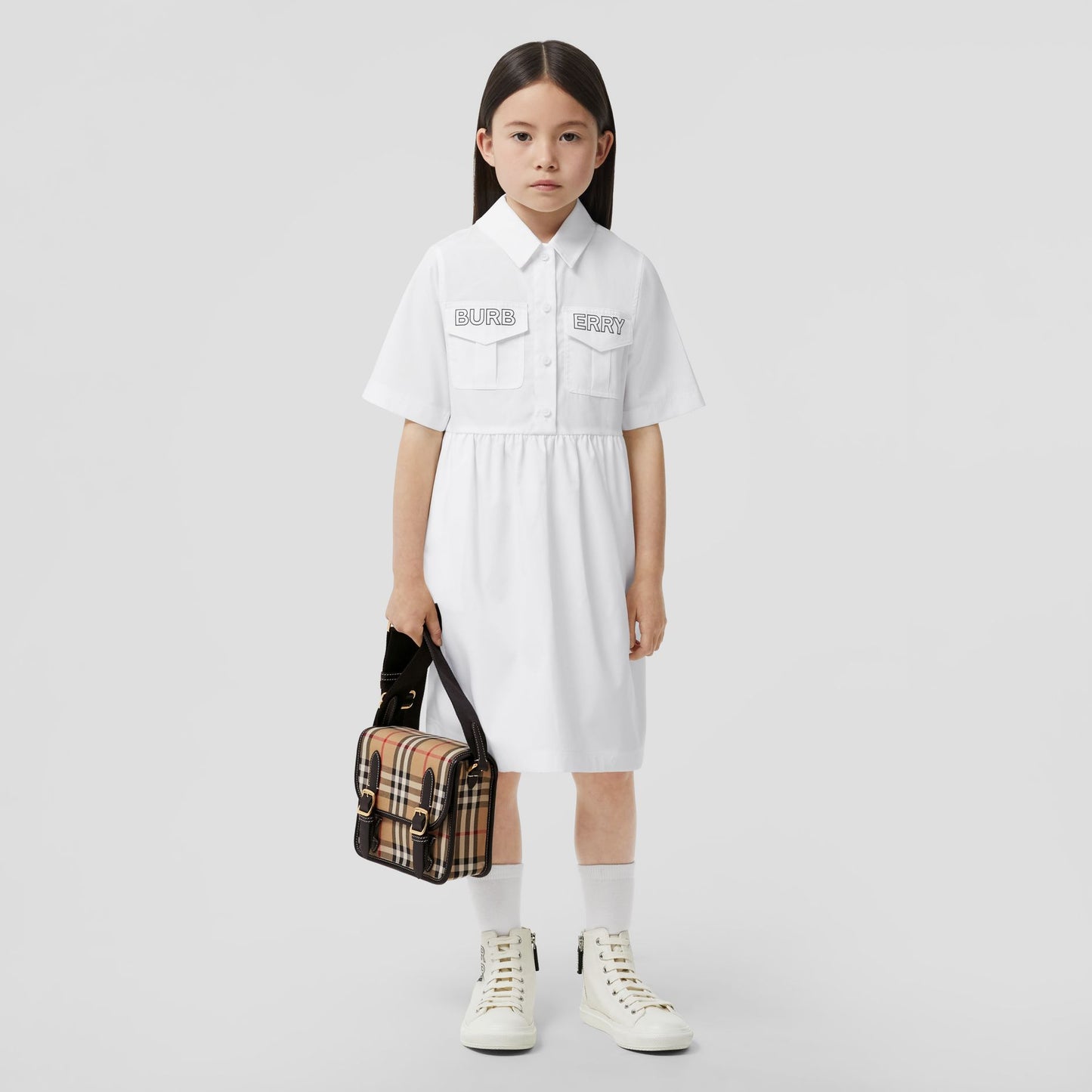 Burberry Logo Print Cotton Poplin Shirt Dress