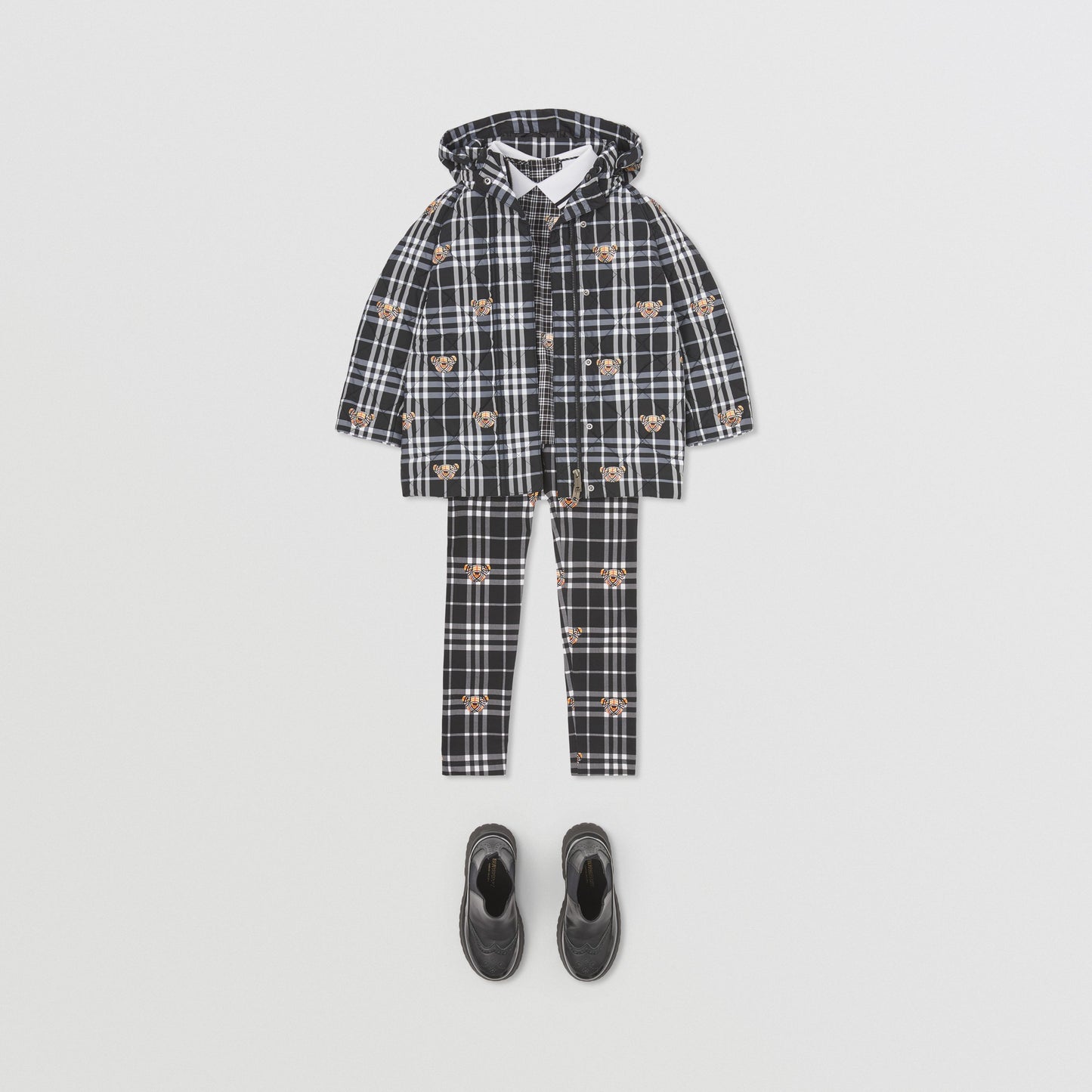 Burberry Detachable Hood Thomas Bear Print Check Coat