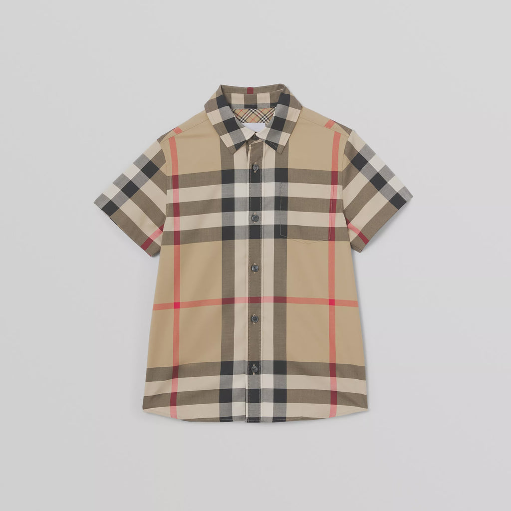Burberry Short-sleeve Check Stretch Cotton Shirt – Petit Pont