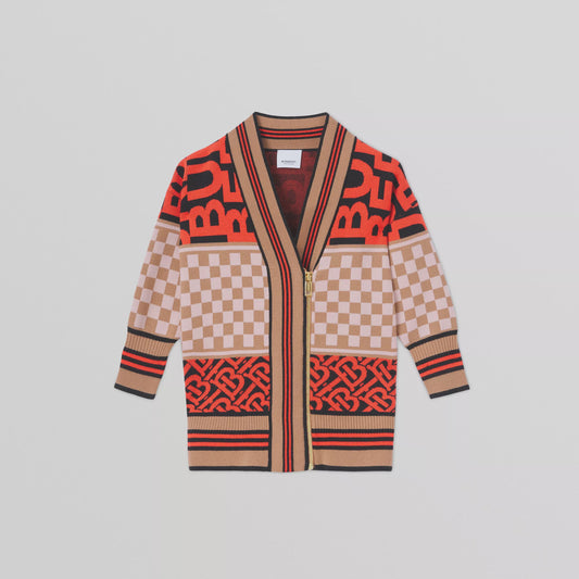 Burberry Montage Wool Cashmere Jacquard Cardigan