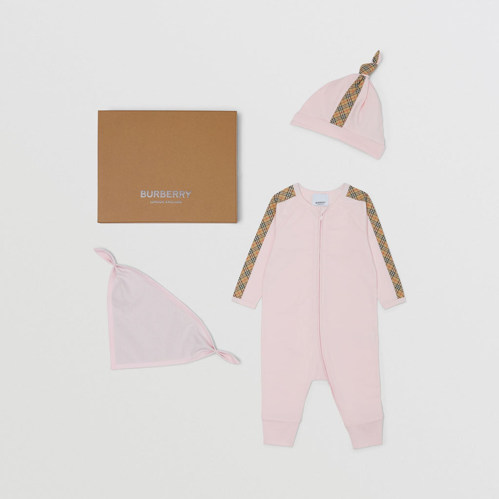 Burberry Pink Cotton Three-piece Baby Gift Set