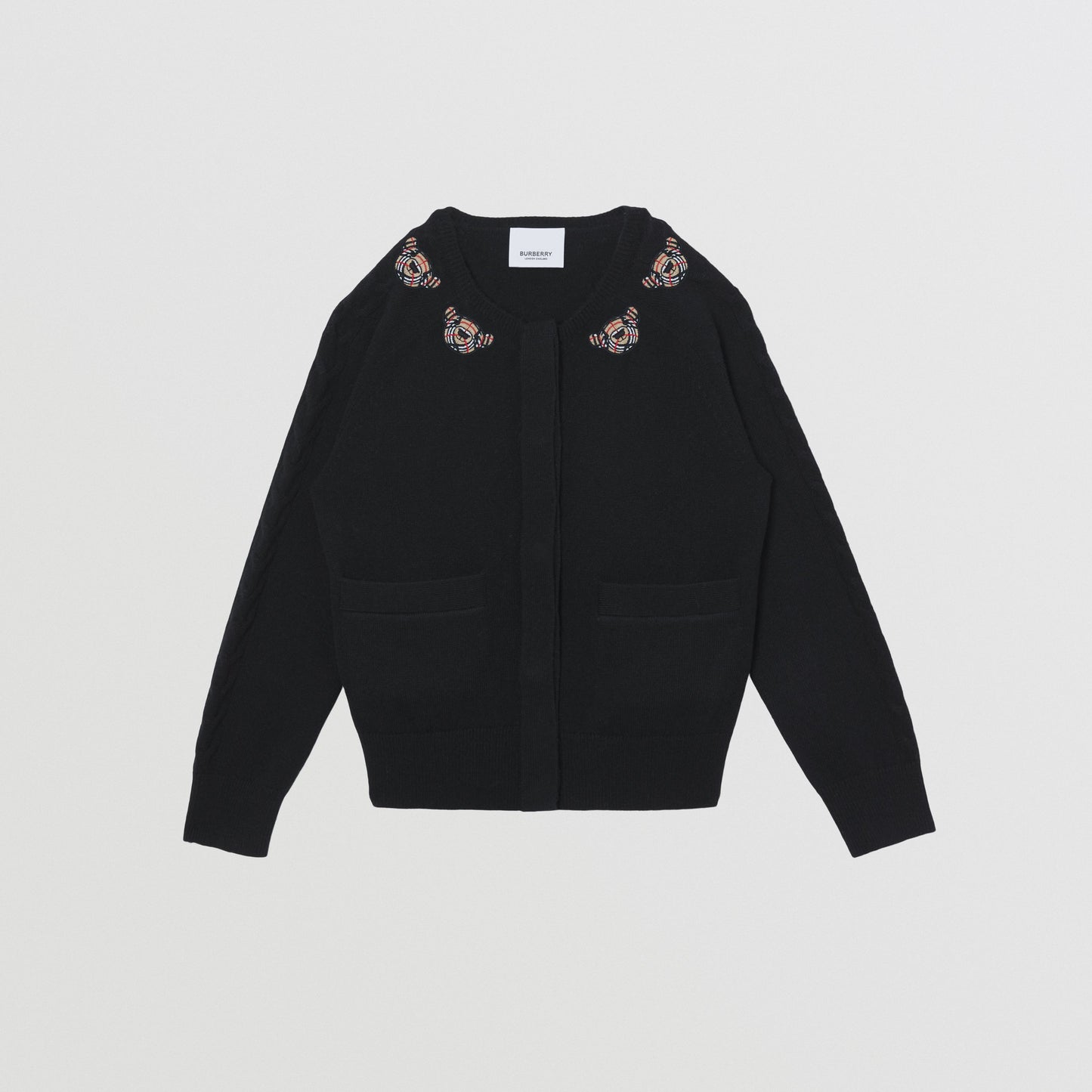 Burberry Black Thomas Bear Motif Wool Cardigan