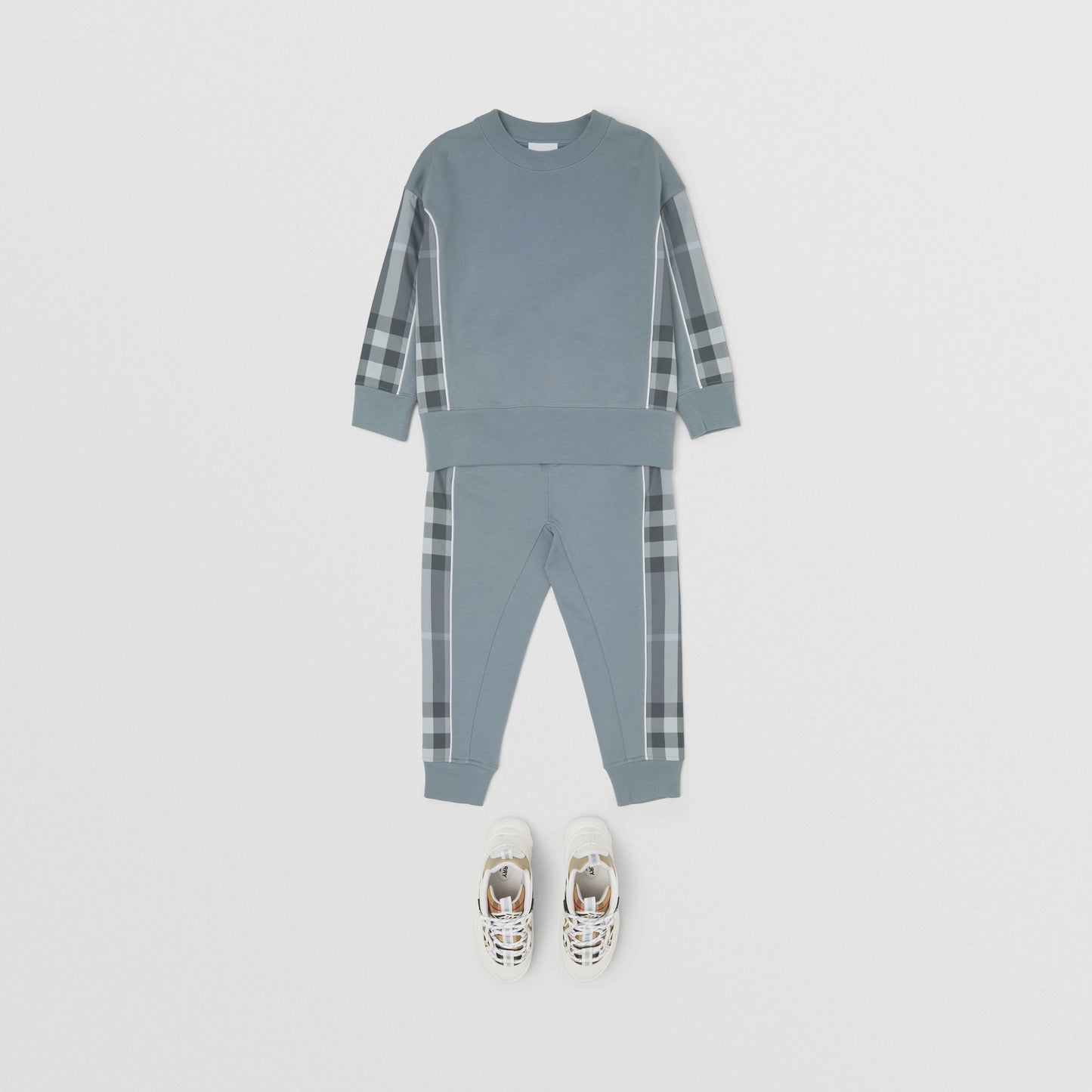 Burberry Blue Check Panel Cotton Jogging Pants