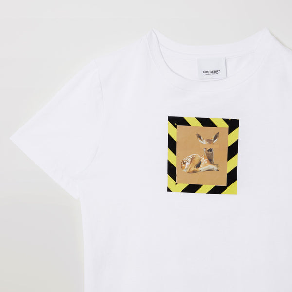 Burberry White Deer Print Cotton T-shirt