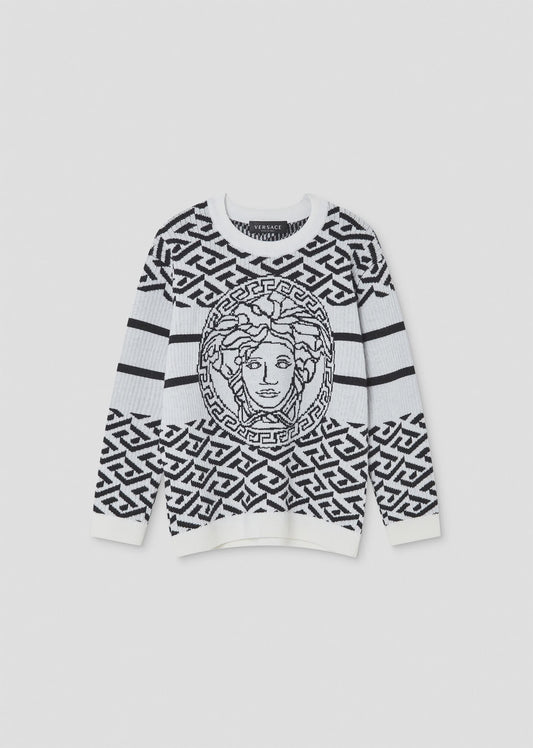 Versace Jacquard Greek Signature Knit Sweater
