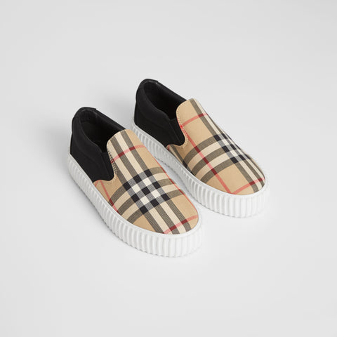Vintage Check Detail Cotton Slip-on Sneakers