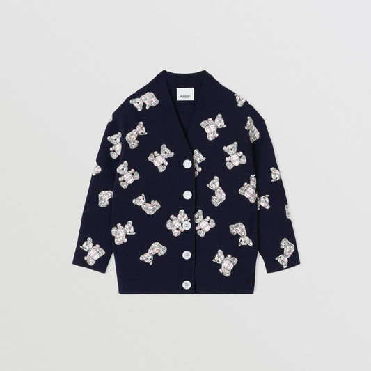 Burberry Thomas Bear Print Wool Blend Cardigan