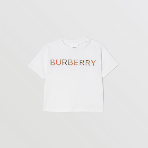 Burberry Baby White Embroidered Logo Cotton T-shirt