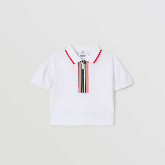 Burberry Icon Stripe Detail Cotton Zip-front Polo Shirt