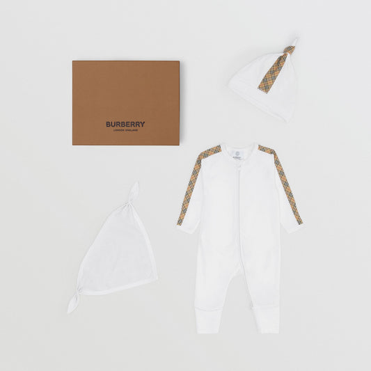 Burberry White Cotton Three-piece Baby Gift Set