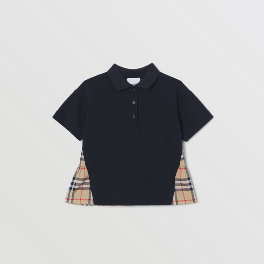 Burberry Girl Check Panel Cotton Polo Shirt