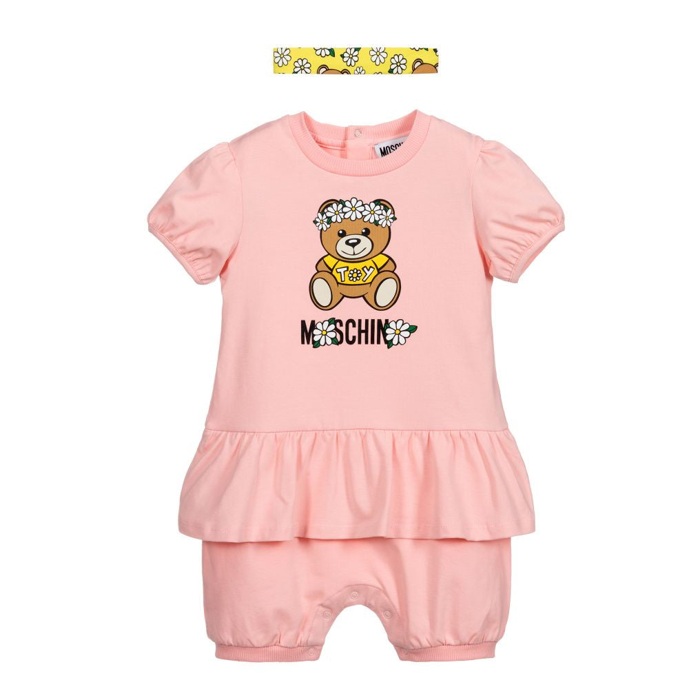 Moschino Baby Pink Cotton Logo Shortie Set