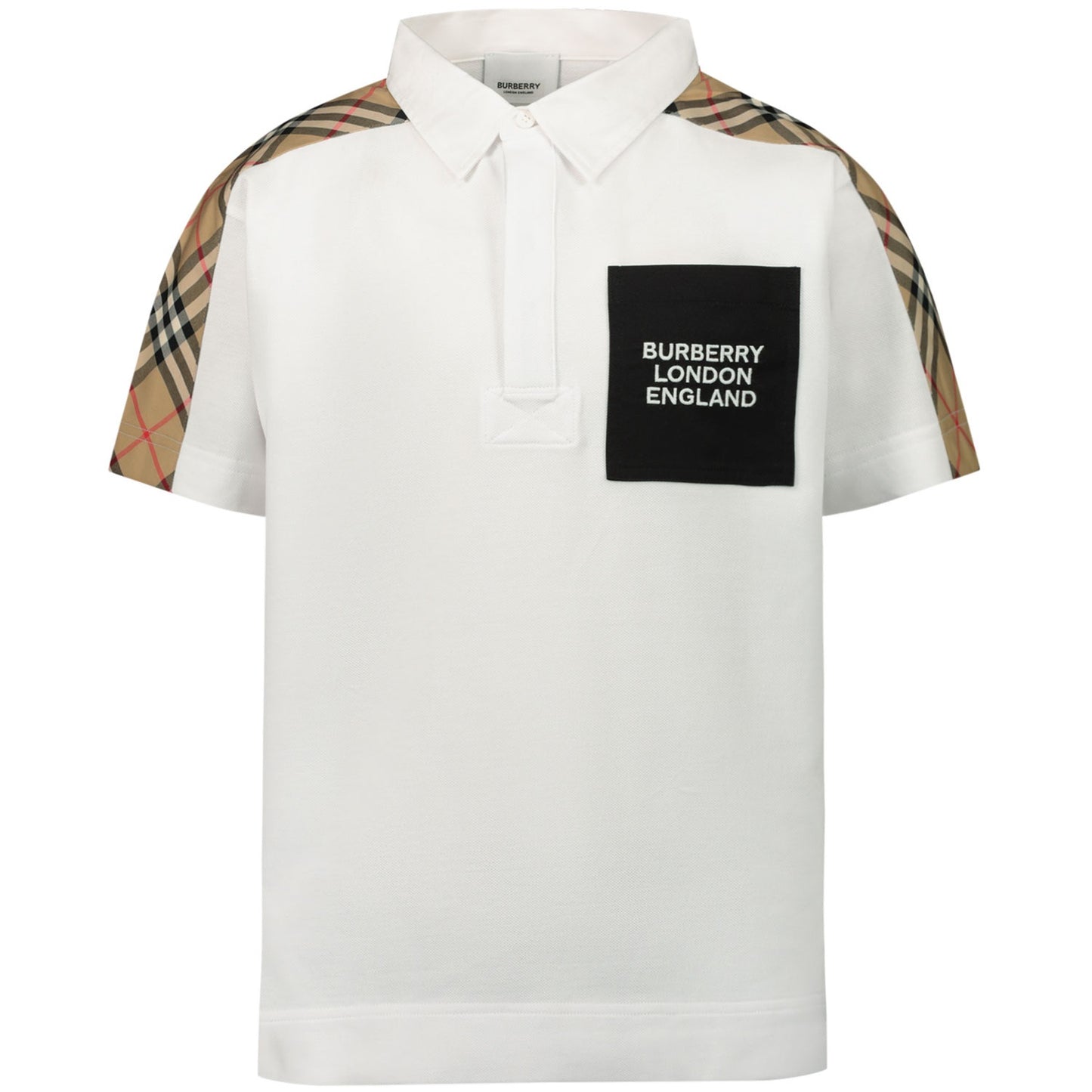 Burberry Check White Cotton Piqué Polo Shirt