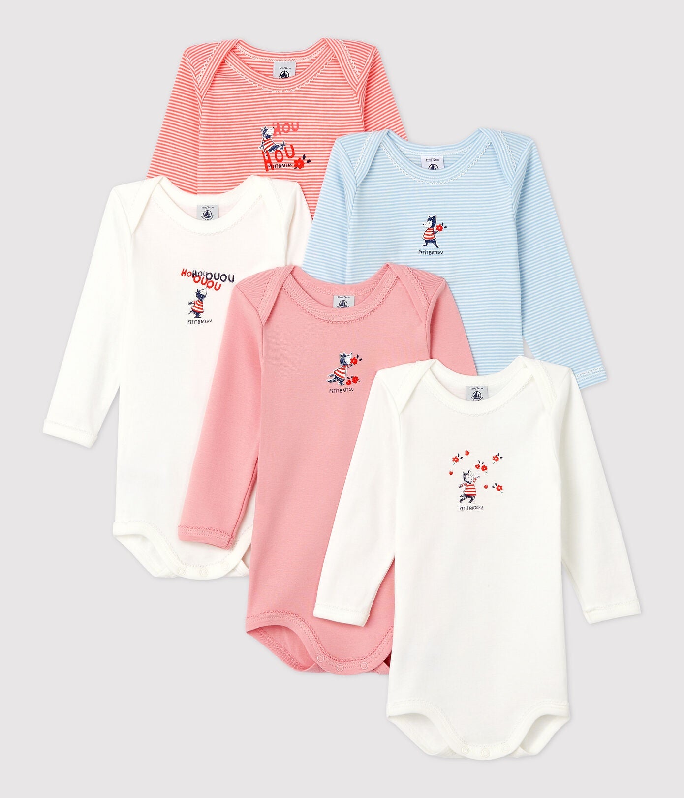 Petit Bateau Baby Girl Cotton Bodysuit 5pcs