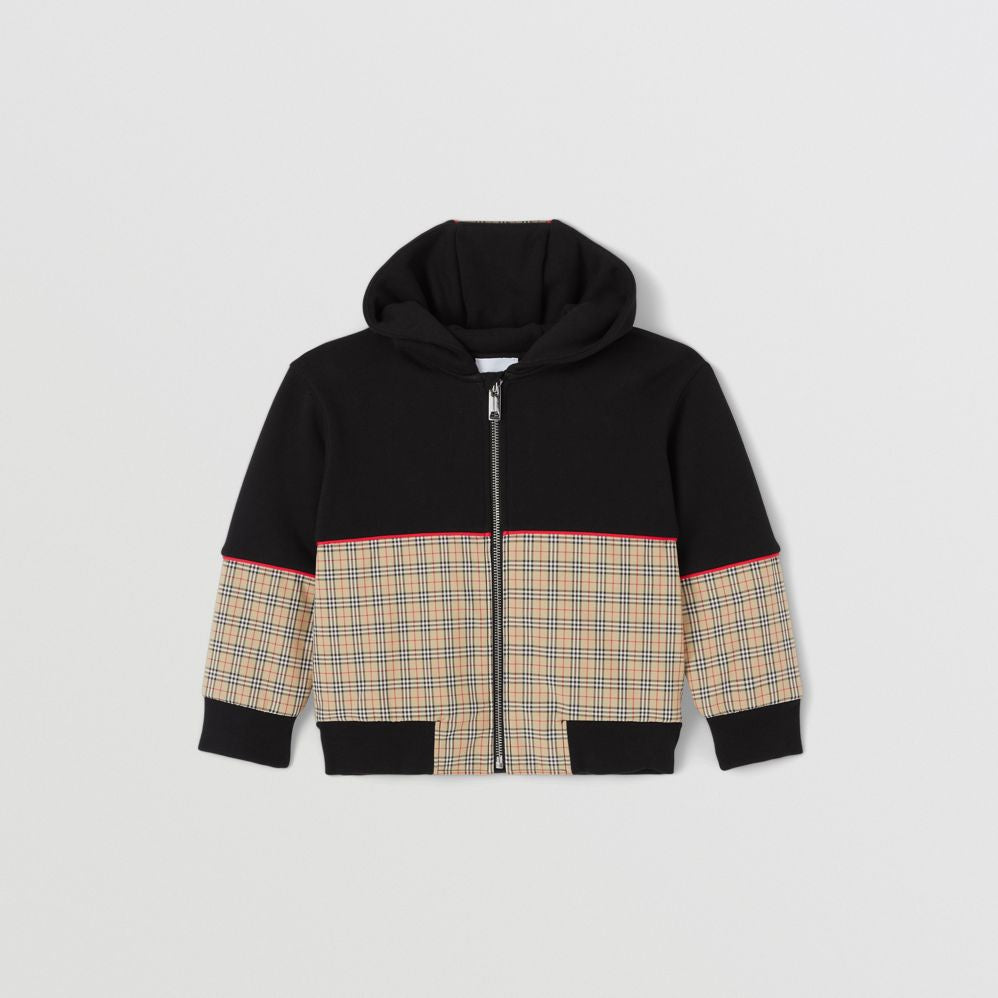 Burberry Check Panel Cotton Hooded Jacket