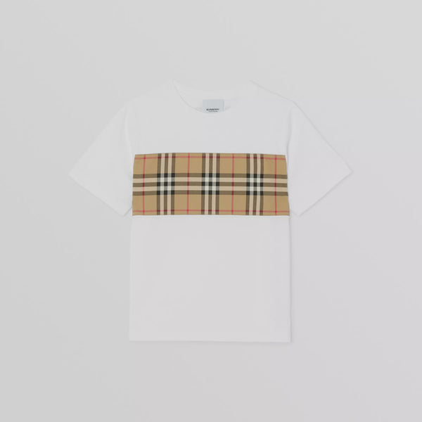 Burberry White Vintage Check Panel Cotton T-shirt