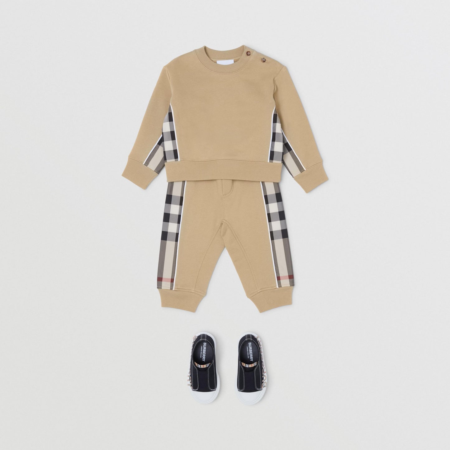 Burberry Baby Beige Check Panel Jogging Pants