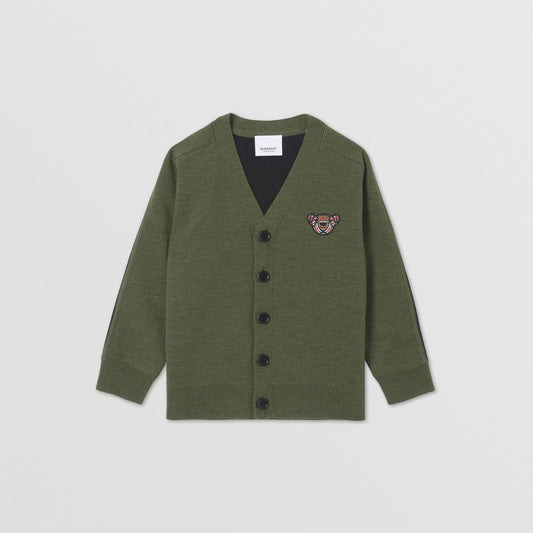 Burberry Green Thomas Bear Motif Wool Cardigan