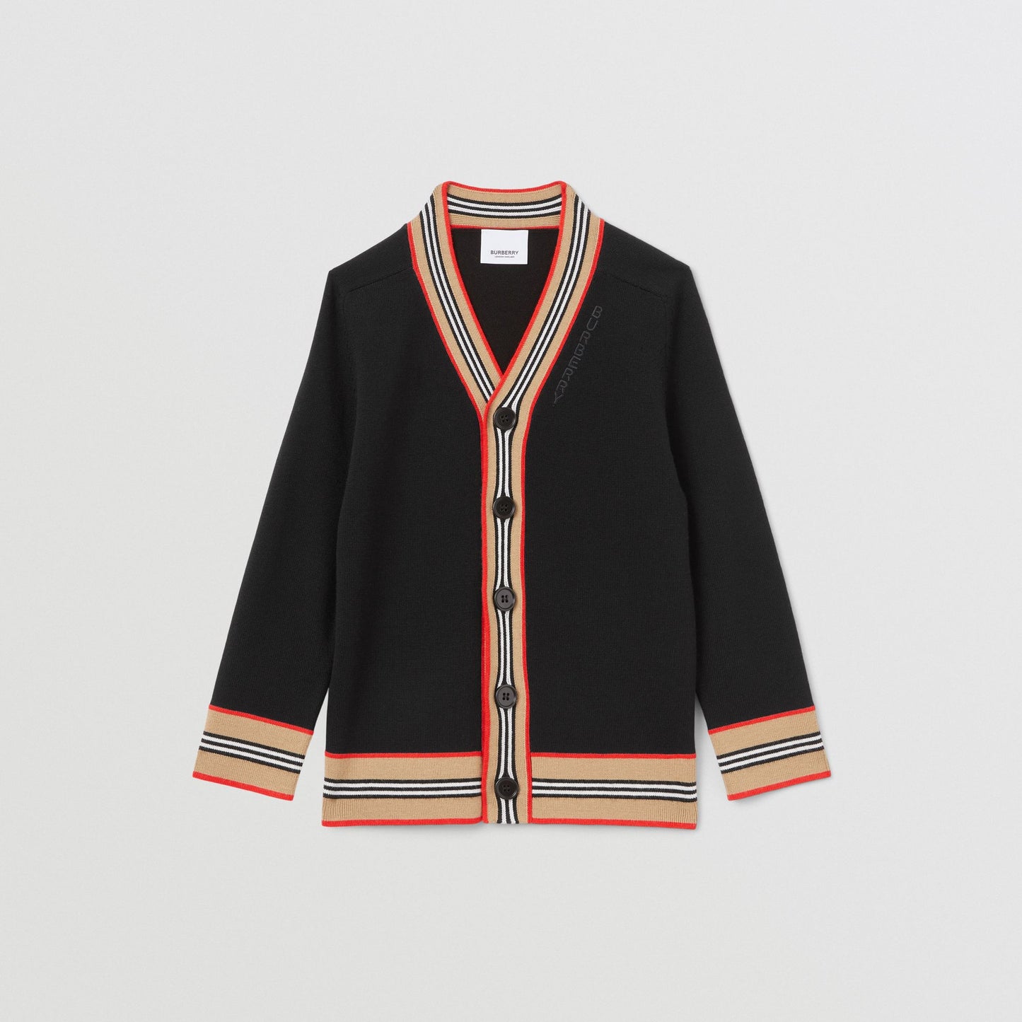 Burberry Icon Stripe Trim Wool Cardigan