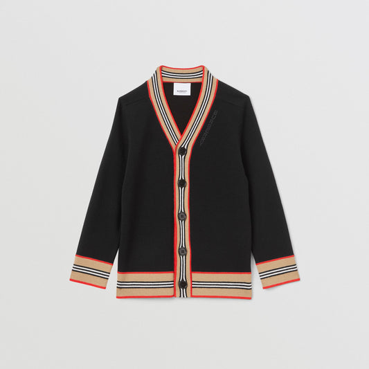 Burberry Icon Stripe Trim Wool Cardigan