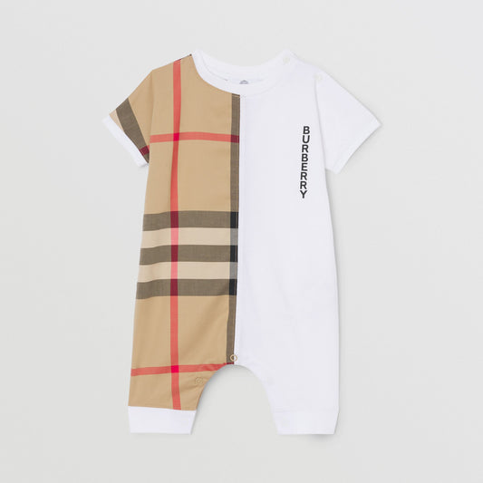 Burberry Check Panel Cotton Playsuit