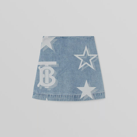 Burberry TB Star Print Cotton Denim Skirt
