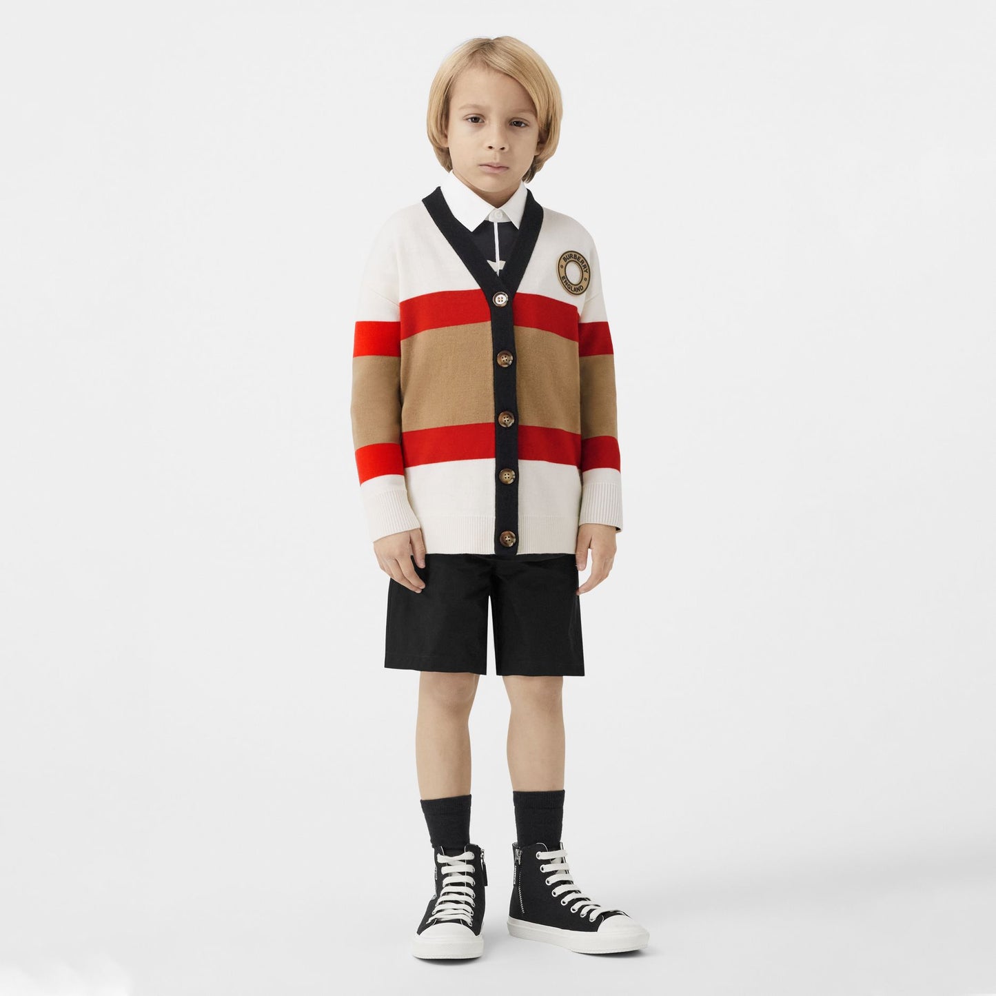 Burberry Logo Graphic Appliqué Wool Blend Cardigan