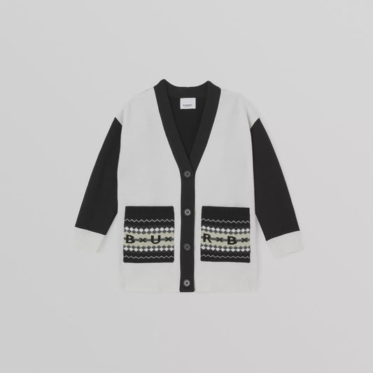 Burberry Fair Isle Logo Technical Wool Cardigan