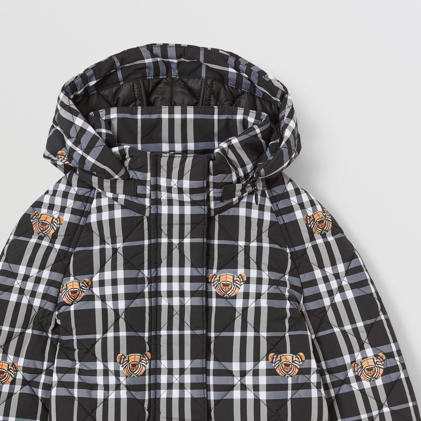 Burberry Detachable Hood Thomas Bear Print Check Coat