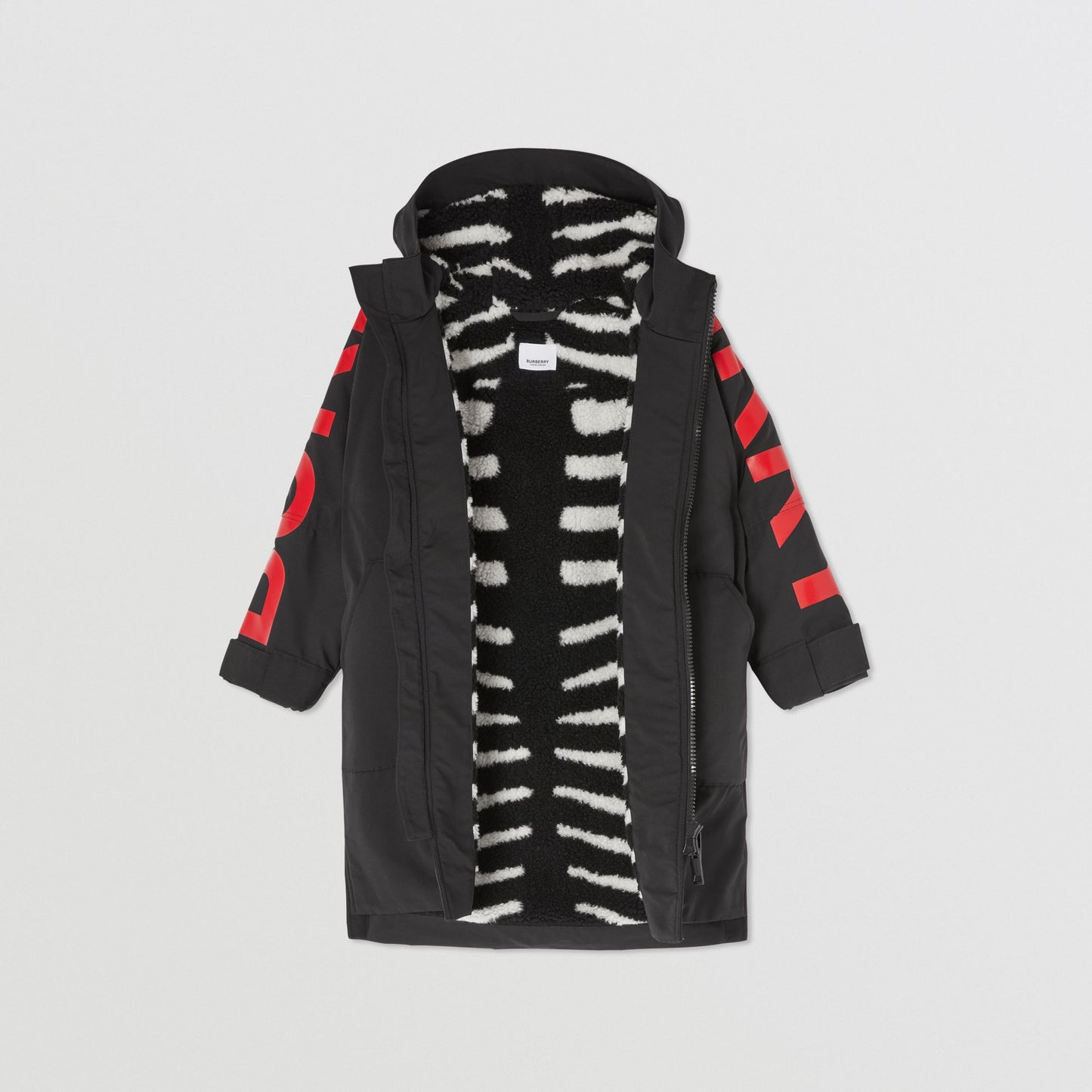 Burberry Zebra Jacquard Fleece-lined Logo Print Oversized Coat