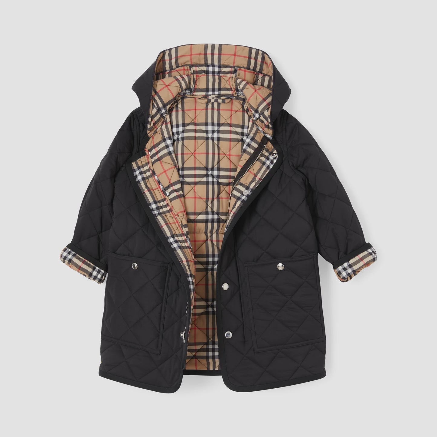 Burberry Black Diamond Quilted Nylon Hooded Coat