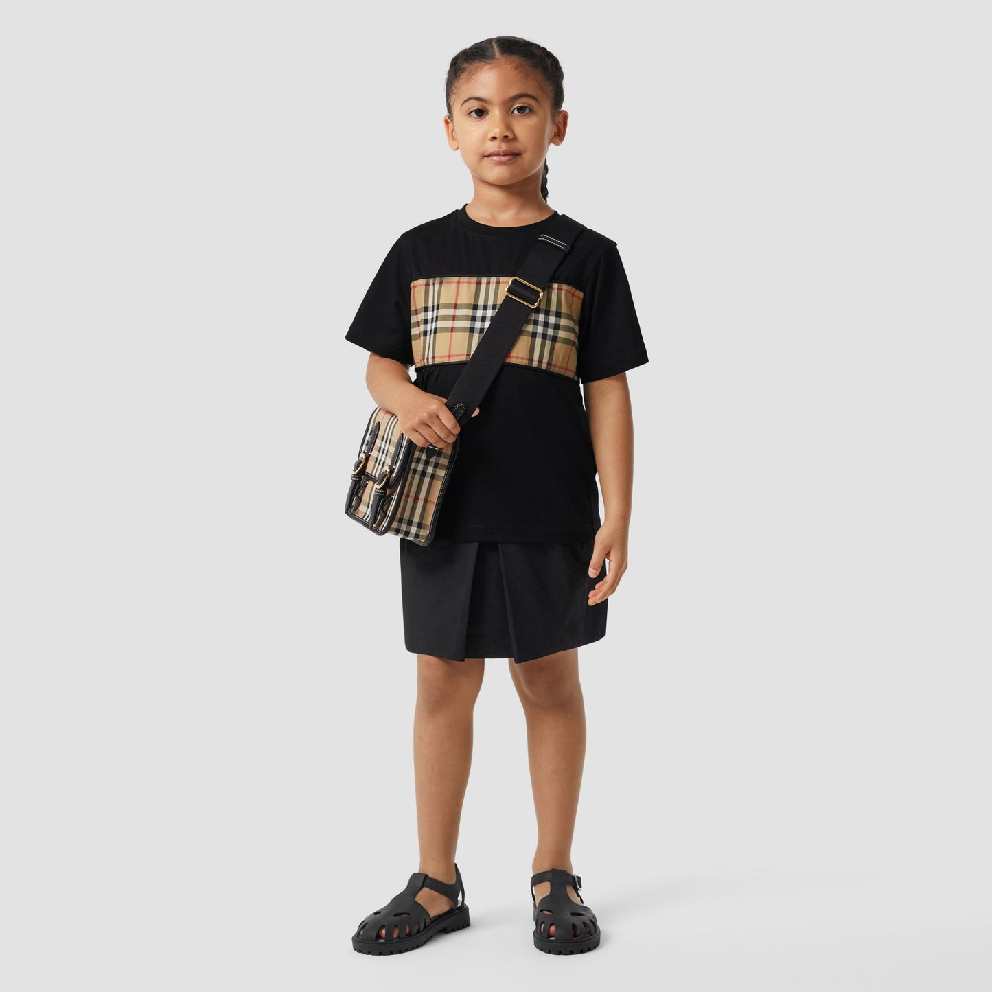 Burberry Black Vintage Check Panel Cotton T-shirt