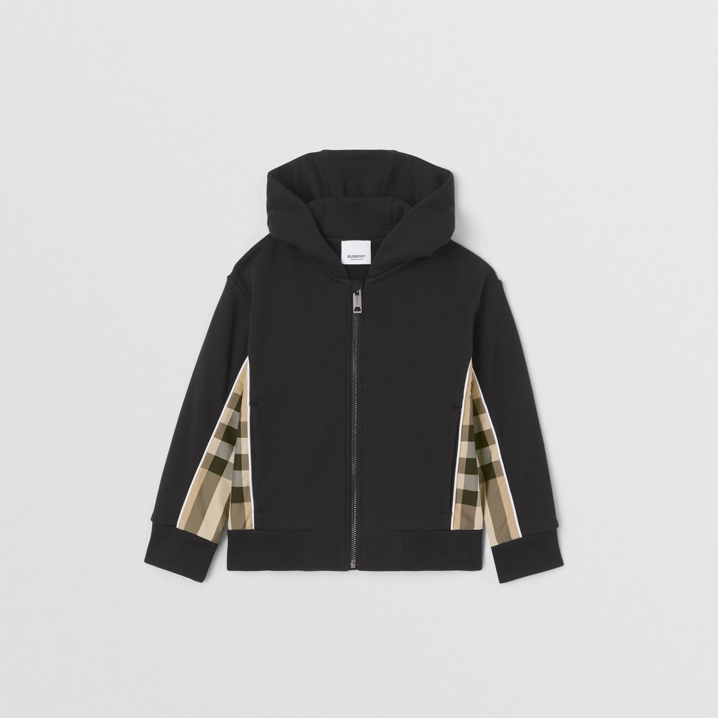 Burberry Check Panel Cotton Hooded Top