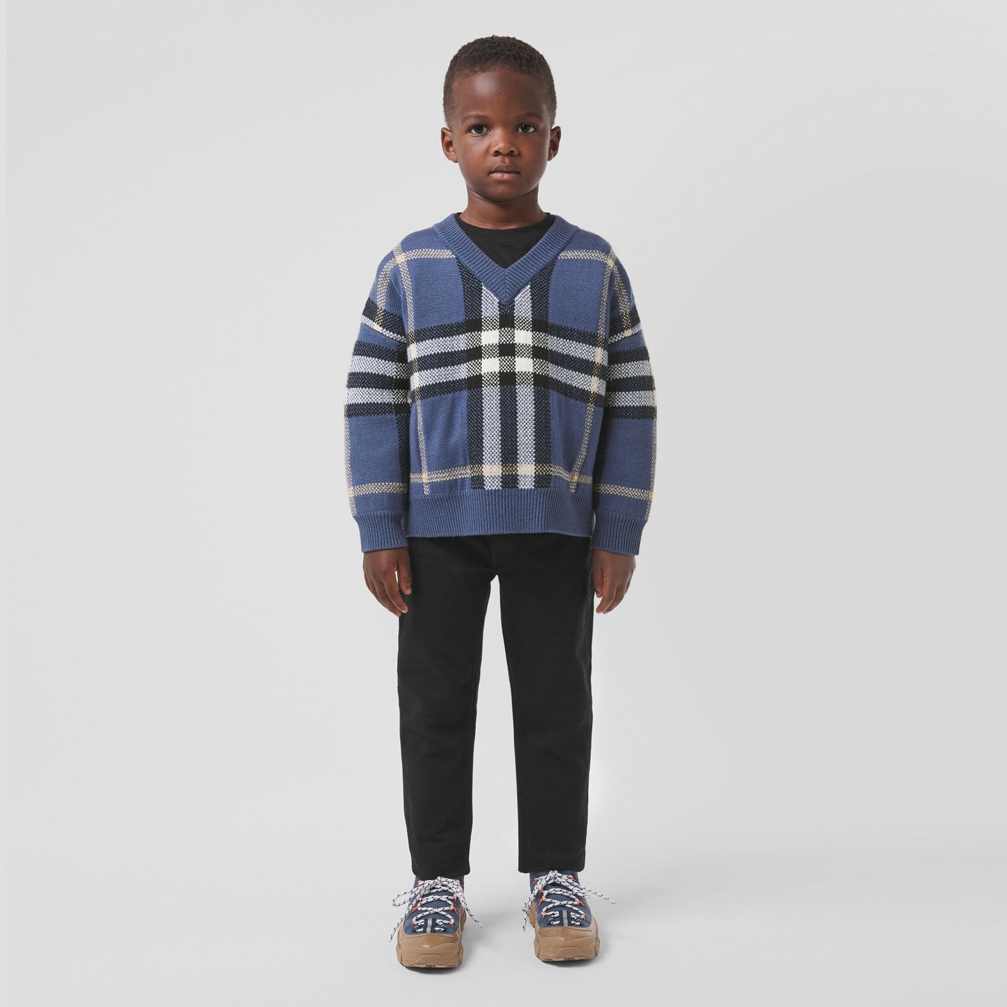 Burberry Blue Check Intarsia Wool Cashmere Sweater