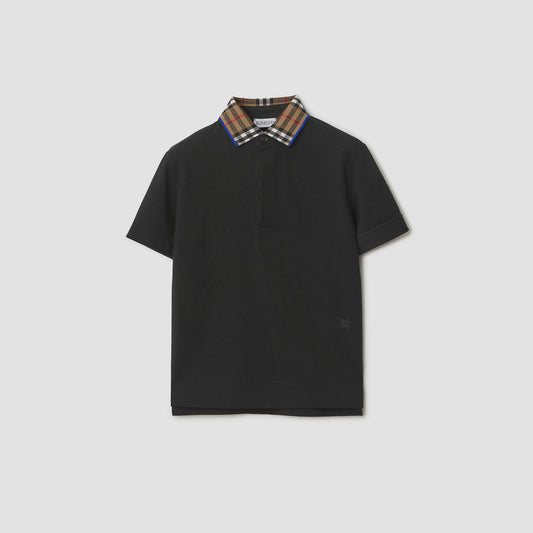 Check Collar Cotton Polo Shirt