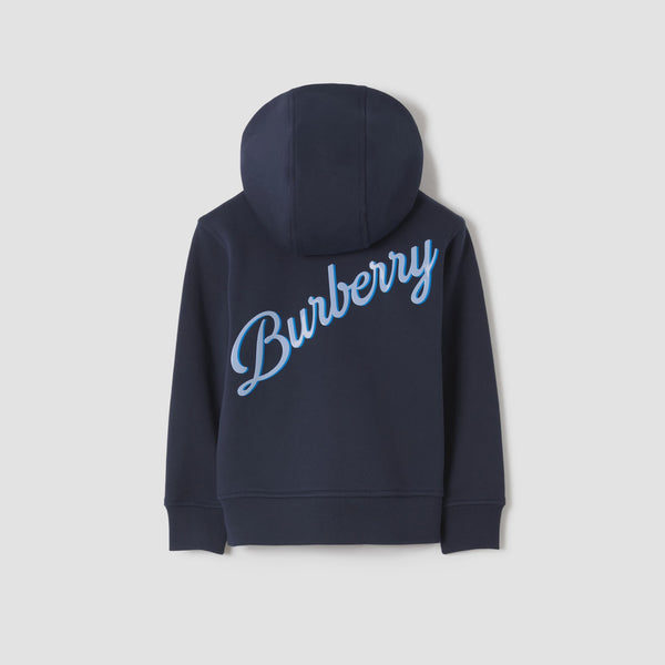 Burberry Logo Script Print Cotton Zip Hoodie