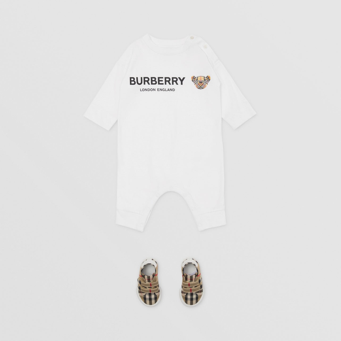 Burberry White Cotton Logo Babygrow