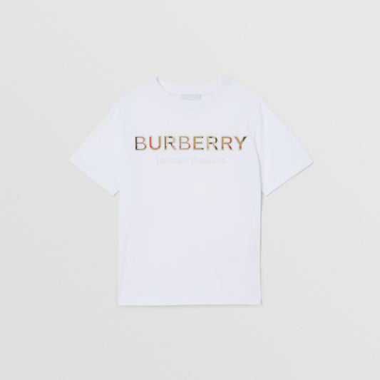 Burberry White Embroidered Logo Cotton T-shirt