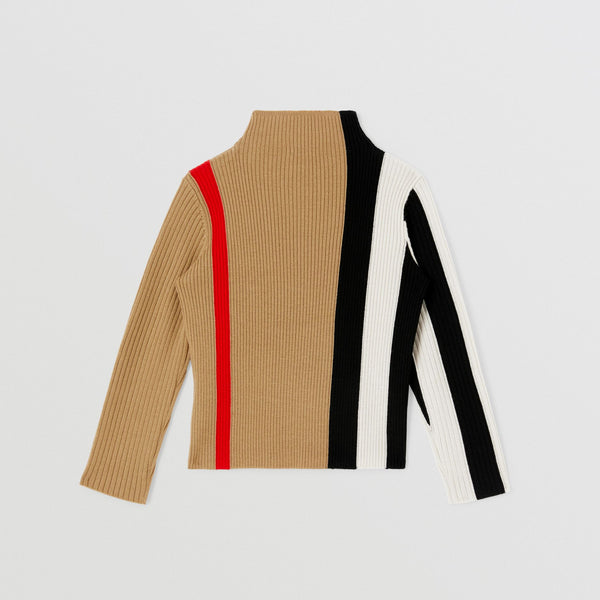 Burberry Striped Rib Knit Wool Turtleneck Sweater