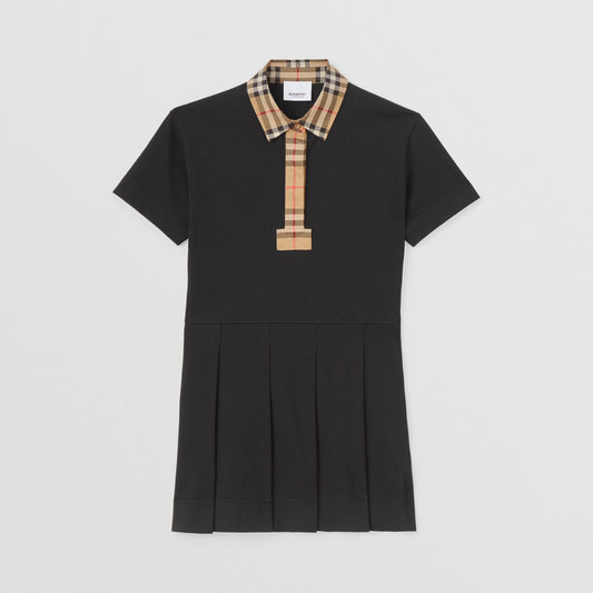 Burberry Black Vintage Check Trim Piqué Polo Dress